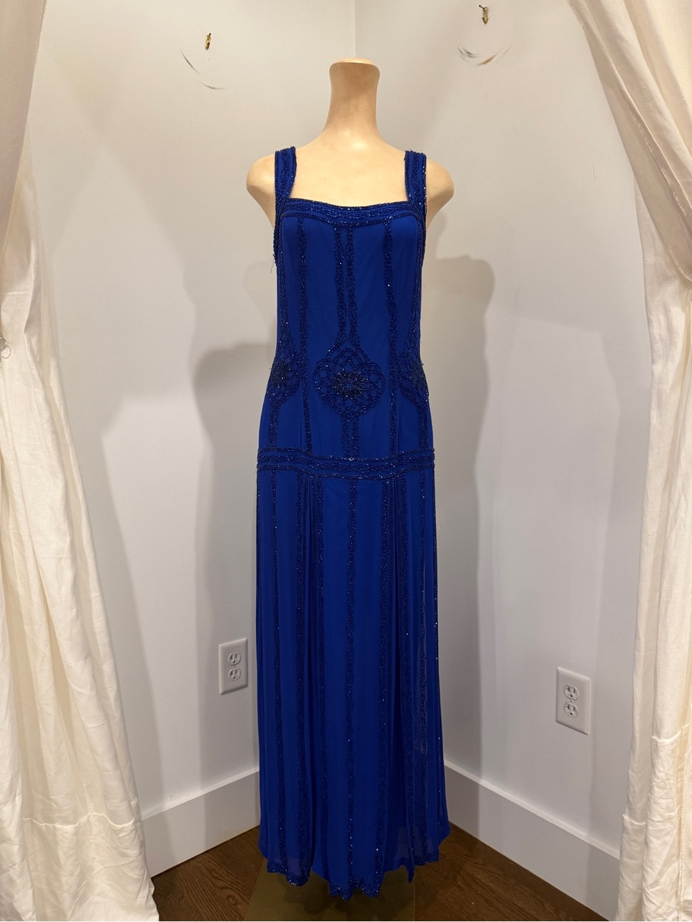 Vintage Niteline Cobalt Blue Beaded Maxi Dress